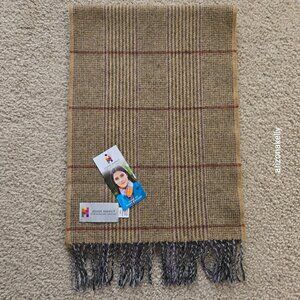NWT John Hanly Lambswool Tan Plaid Scarf